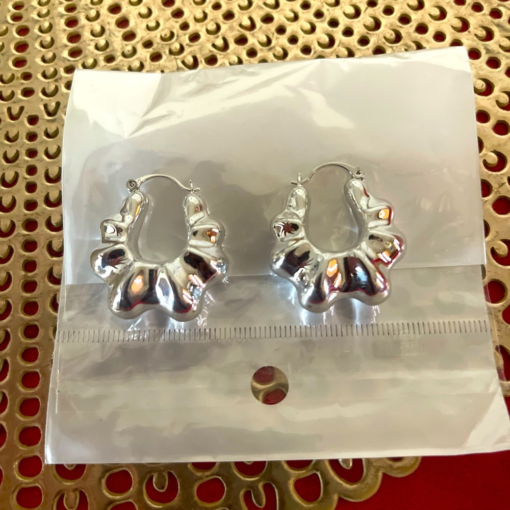 Small chunky silver stainless steel earrings